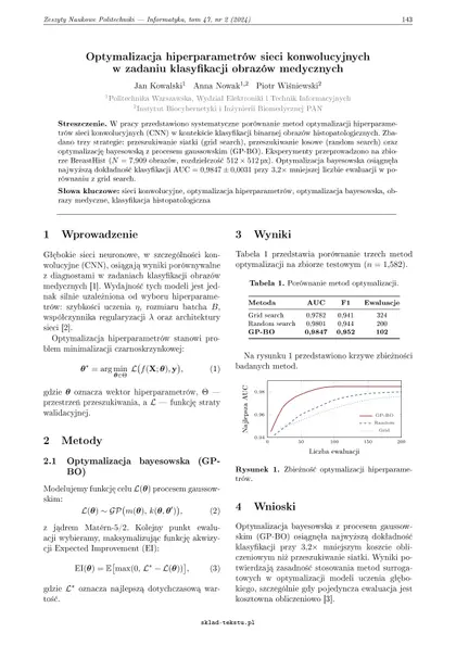 Artykuł naukowy — Optymalizacja hiperparametrów CNN — dwukolumnowy layout