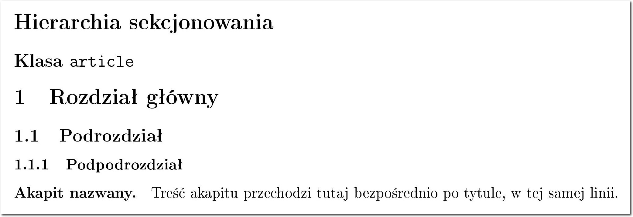 Hierarchia sekcjonowania LaTeX — section, subsection, subsubsection, paragraph
