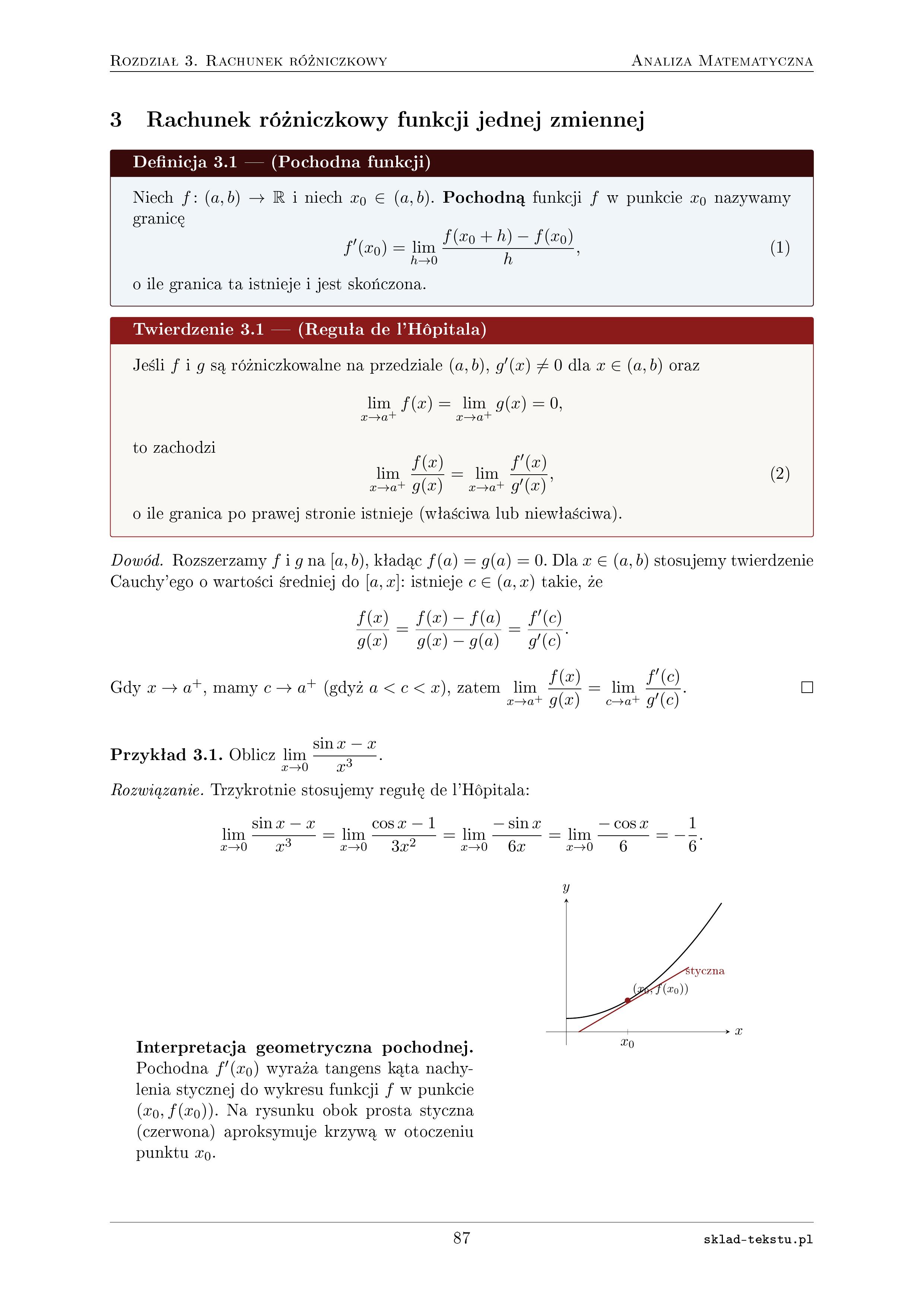 Podręcznik akademicki — Rachunek różniczkowy — twierdzenia, dowody, wykresy TikZ
